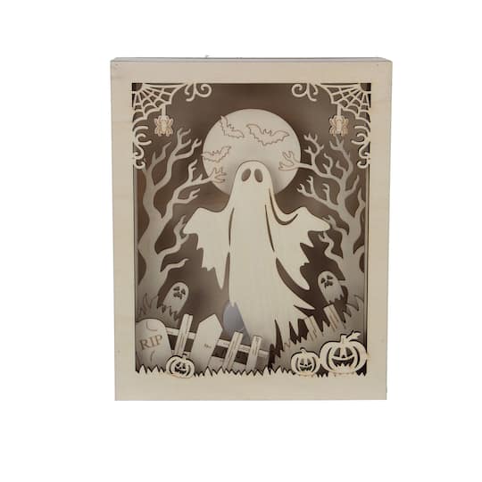 8.75" Graveyard Ghost Shadow Box DIY LED Wood Décor by Make Market®